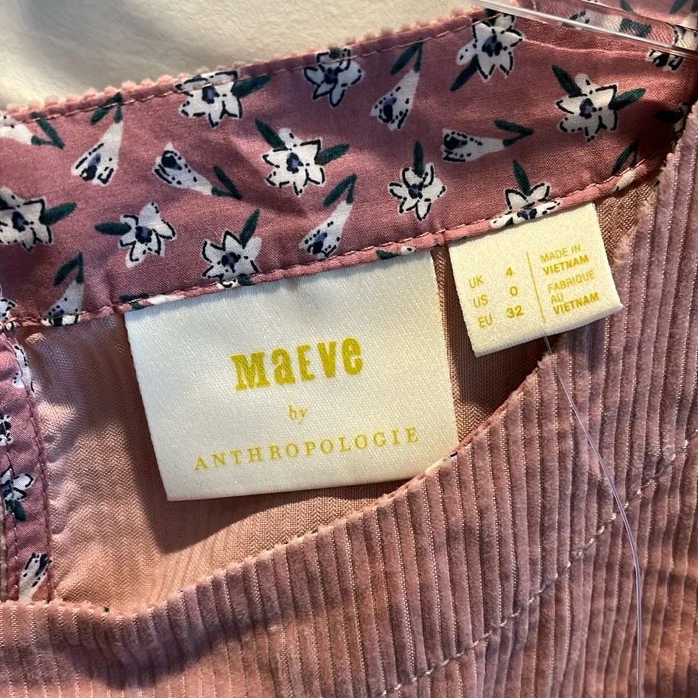 NWT Anthropologie Maeve Pink Tessa Flounced Corduroy Tunic Dress, 0 - Picture 7 of 16